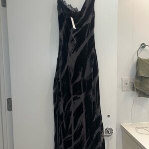 Anthropologie Black Velvet and Mesh Slip Dress